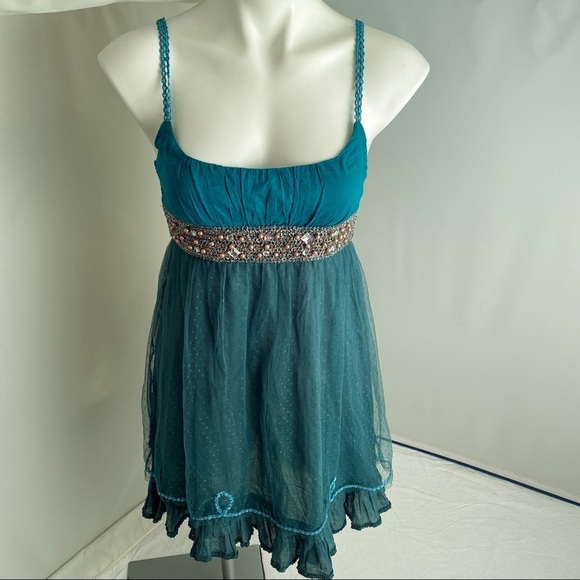 Free People Dresses & Skirts - Free People Princess Voile teal babydoll empire waist dress 6